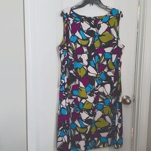 Scarlett Woman Sleeveless Floral Black White Purple Green Knee Length Dress 18W